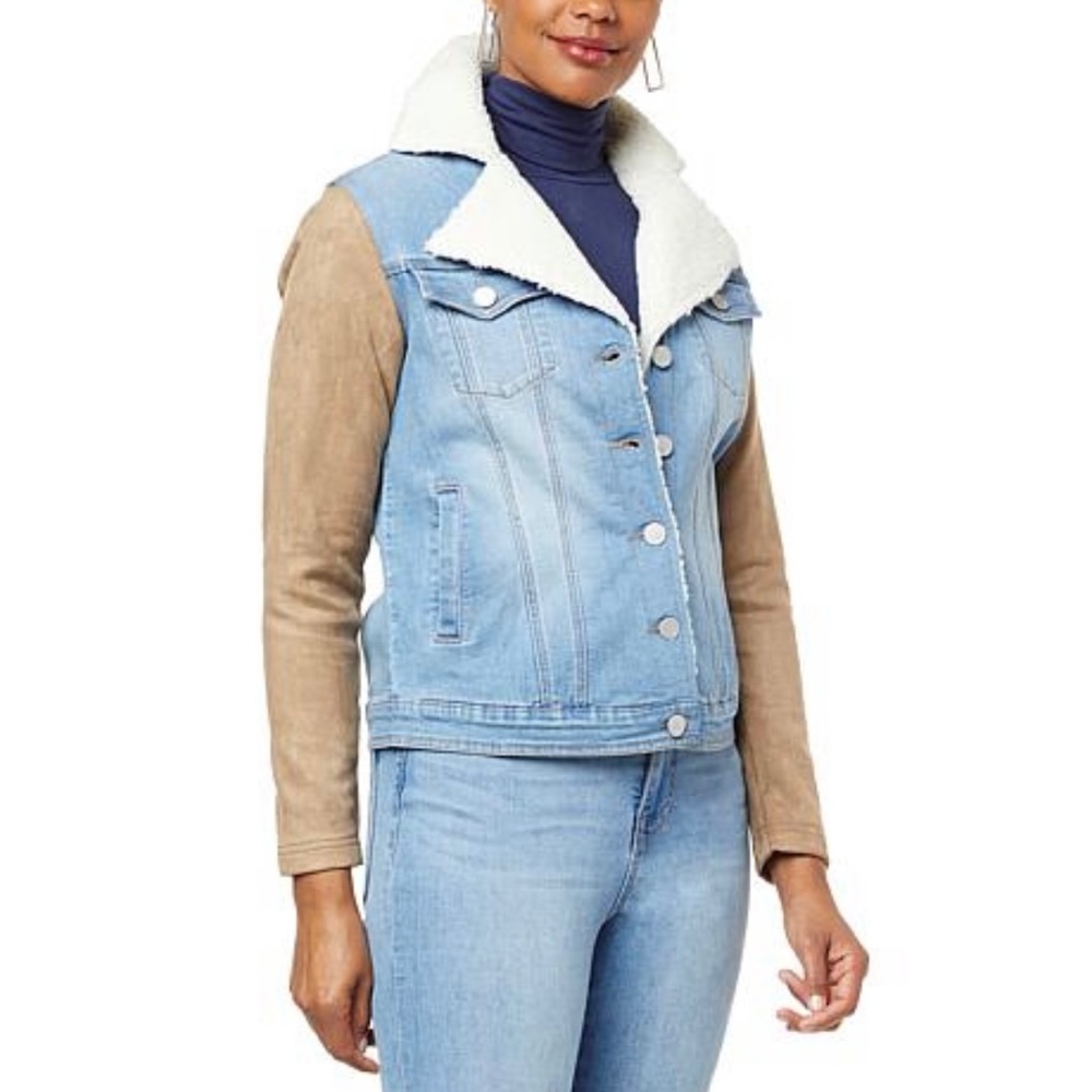 DG2 - NWT, Jean Jacket w/ Faux sheepskin trim & faux suede sleeves.